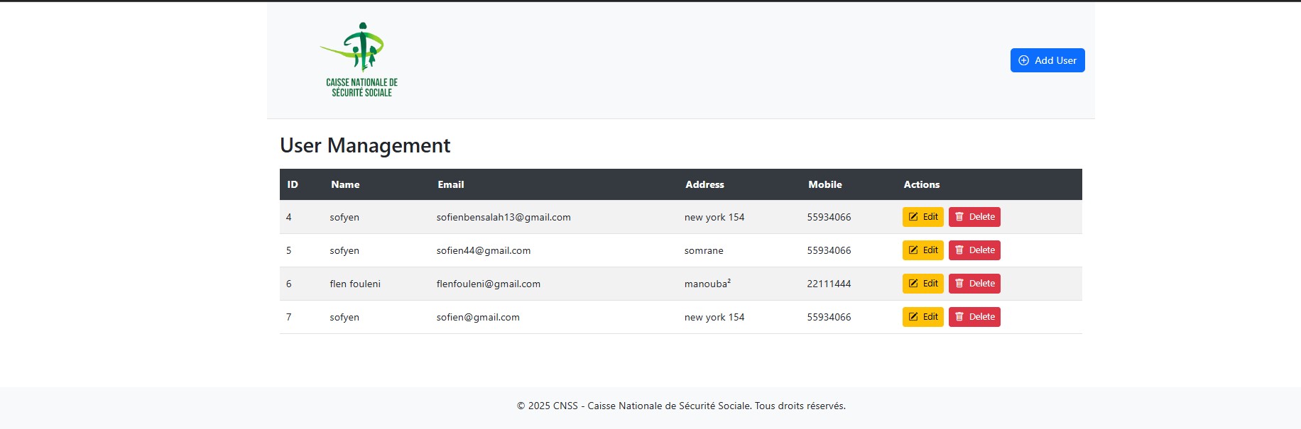 User Management CRUD
